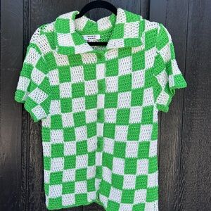 Green and White Checkered Kids Shirt